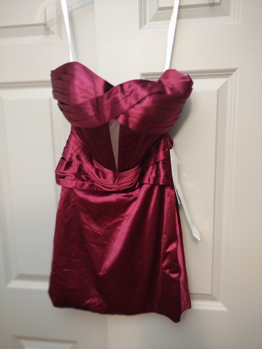 Strapless Satin Cocktail Dress in Burgundy